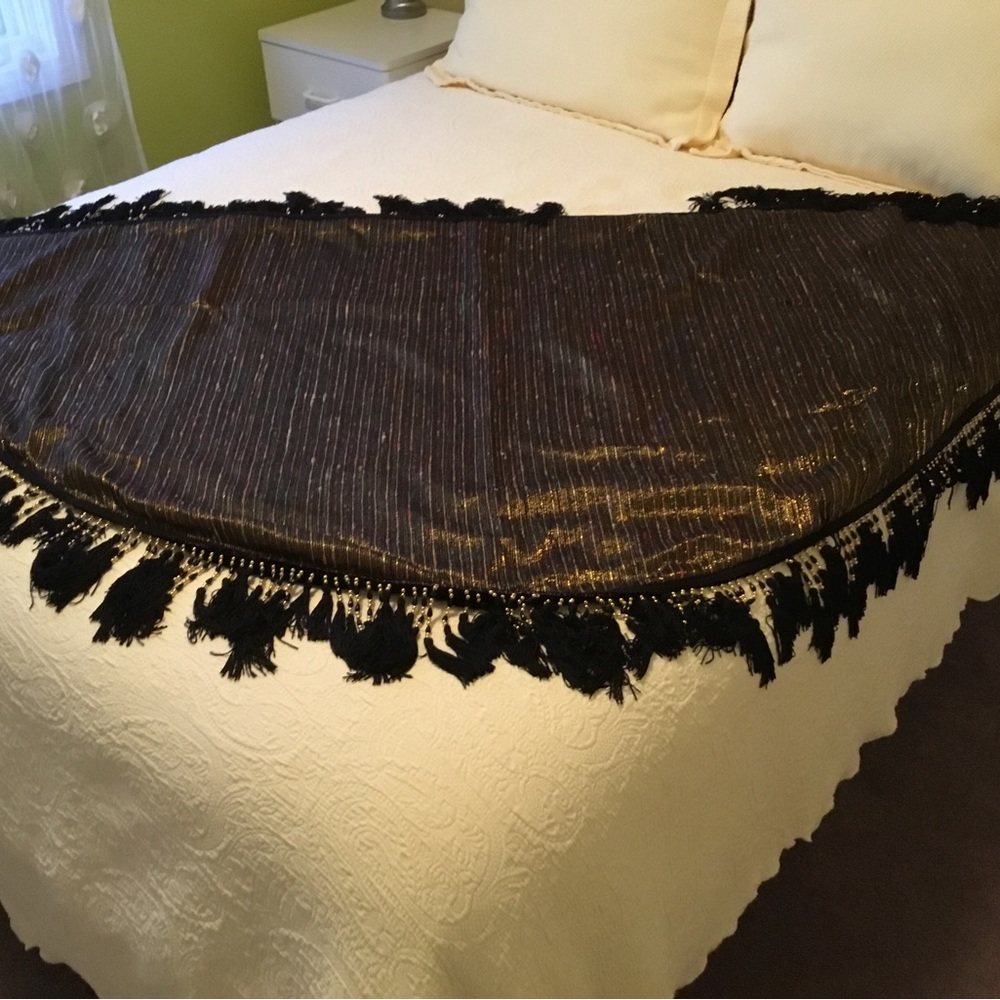 Formal cape, shawl, wrap. Bling fringe, heavy multi-colored fabric lined velvet.